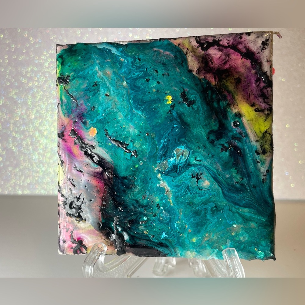 Blacklight Resin Abstract Teal and Pink Art Piece